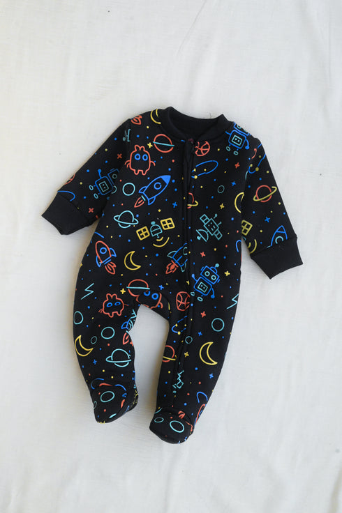 Space-Themed Fleece Footed Sleepsuit