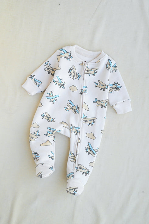 Airplane Printed Fleece Footed Sleepsuit