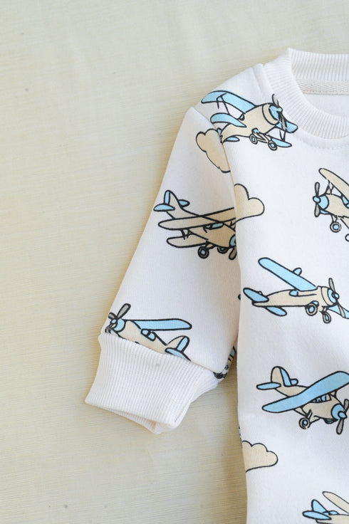 Airplane Printed Fleece Footed Sleepsuit