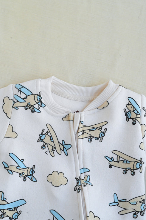 Airplane Printed Fleece Footed Sleepsuit