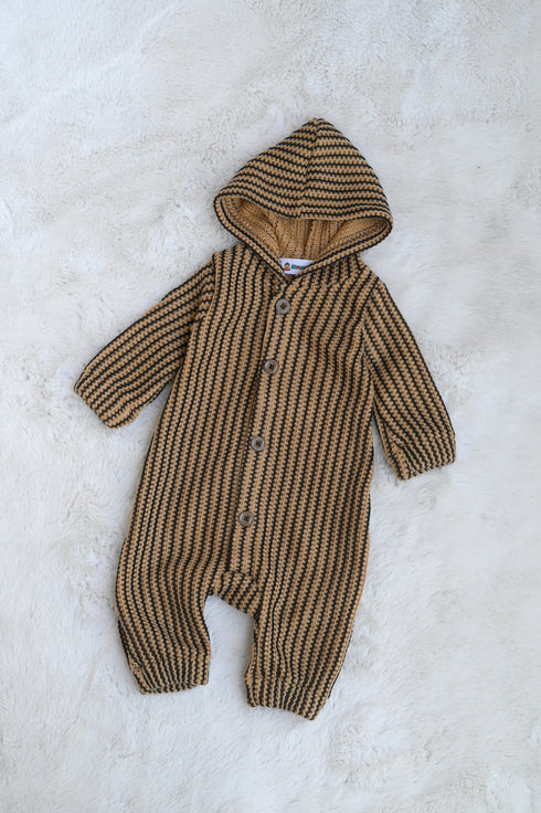Striped Crochet Knit Hooded Sleepsuit