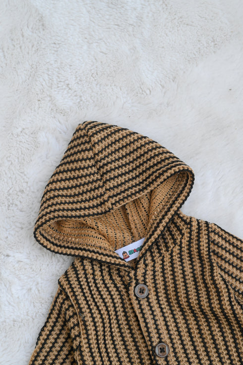 Striped Crochet Knit Hooded Sleepsuit