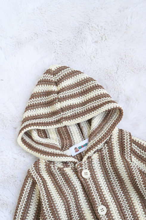Striped Crochet Knit Hooded Sleepsuit
