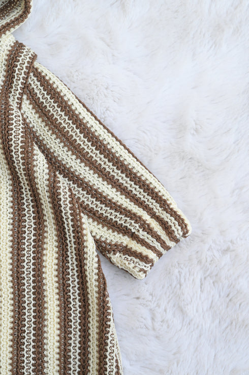 Striped Crochet Knit Hooded Sleepsuit