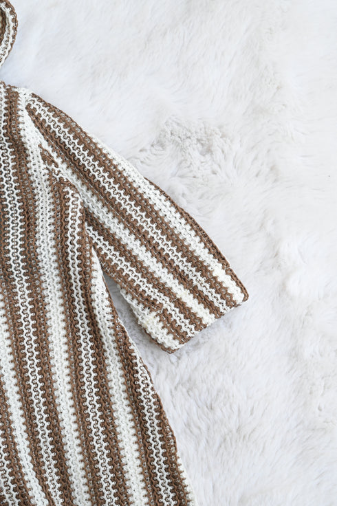 Striped Crochet Knit Hooded Sleepsuit