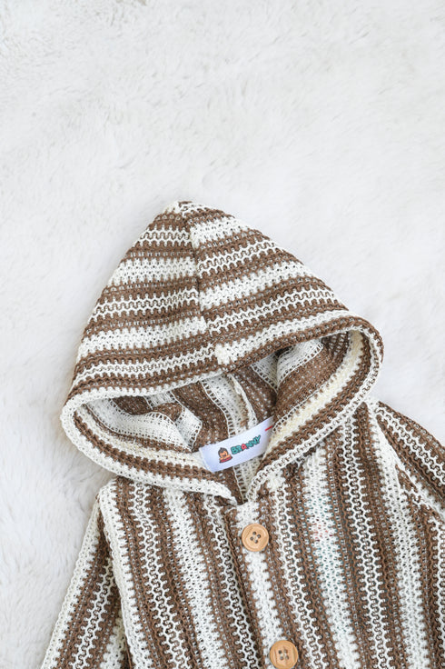 Striped Crochet Knit Hooded Sleepsuit
