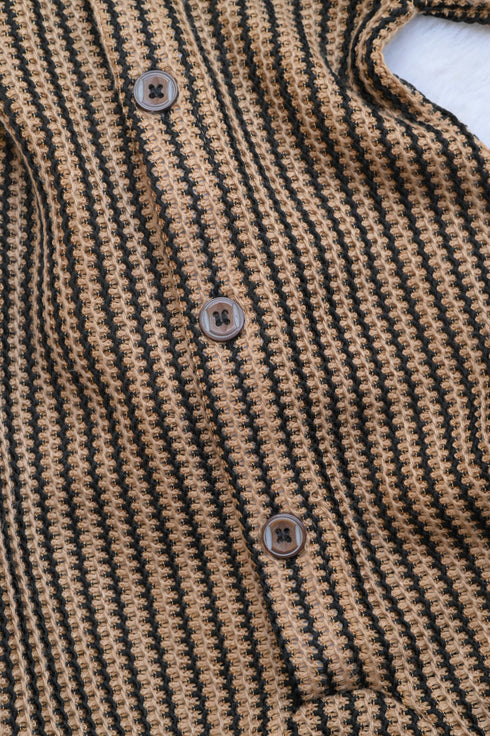 Striped Crochet Knit Hooded Sleepsuit