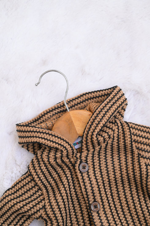 Striped Crochet Knit Hooded Sleepsuit