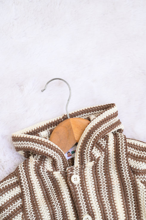 Striped Crochet Knit Hooded Sleepsuit