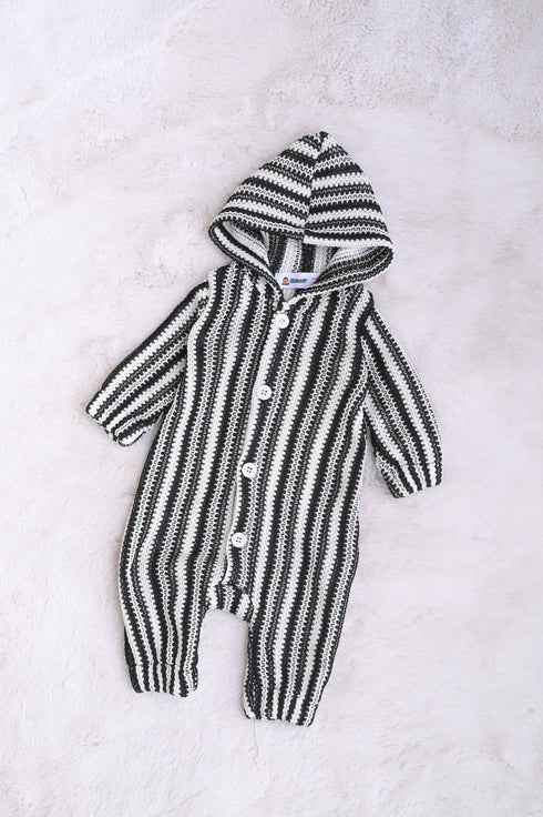 Midnight Striped Hooded Sleepsuit