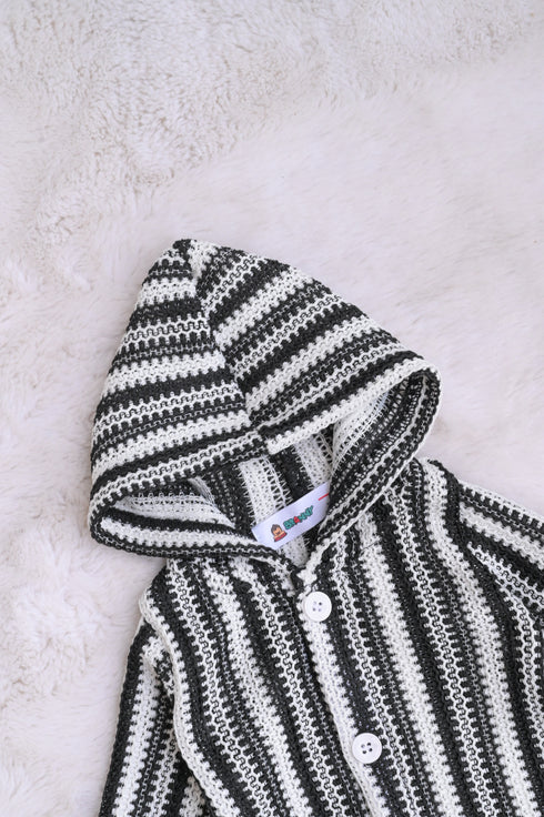 Midnight Striped Hooded Sleepsuit