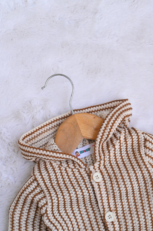 Brown Striped Hooded Sleepsuit