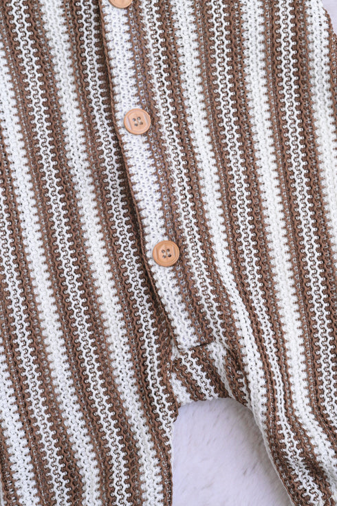 Striped Crochet Knit Hooded Sleepsuit