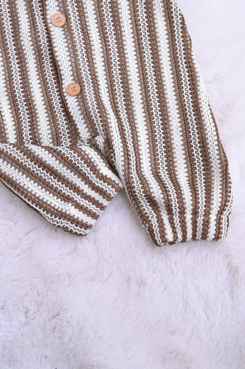 Striped Crochet Knit Hooded Sleepsuit
