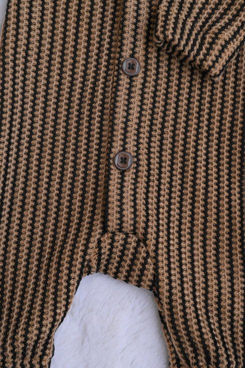 Striped Crochet Knit Hooded Sleepsuit