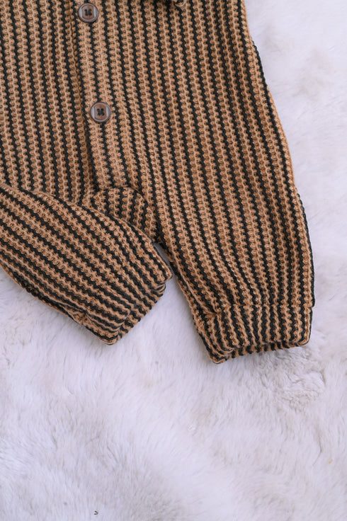 Striped Crochet Knit Hooded Sleepsuit