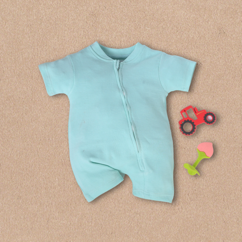 Mid Blue Zip-Up Romper
