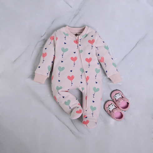 Hearts Patterned Fleece Footed Sleepsuit
