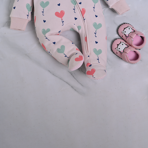 Hearts Patterned Fleece Footed Sleepsuit