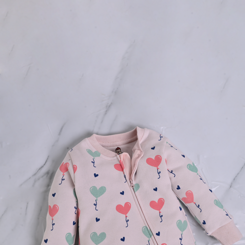 Hearts Patterned Fleece Footed Sleepsuit