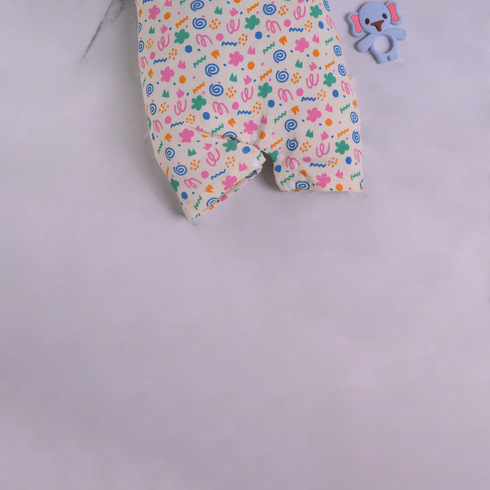 Cream Abstract Printed Buttoned Romper