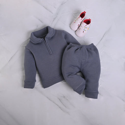 Dark Grey Fleece Zippered Pullover Set
