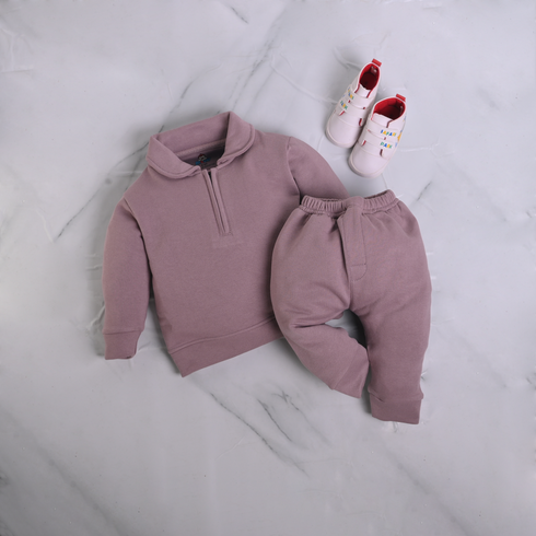 Light Purple Fleece Zippered Pullover Set