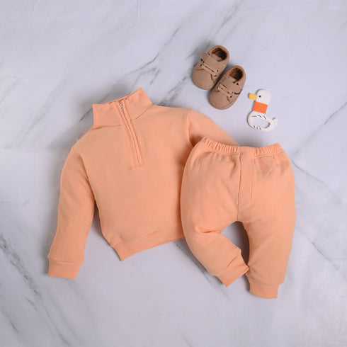 Ribbed High Neck Set (Orange)