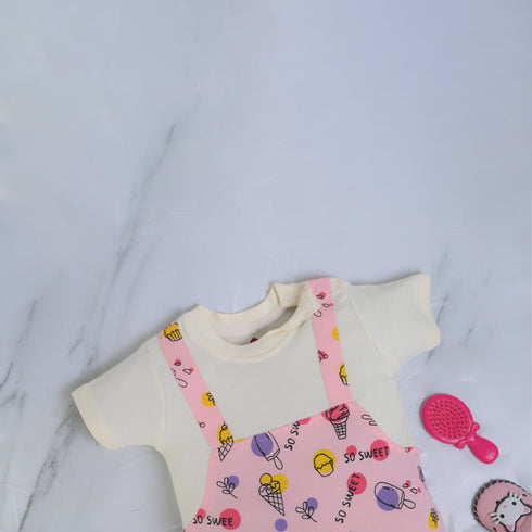 Pink Patterned Dungaree Romper