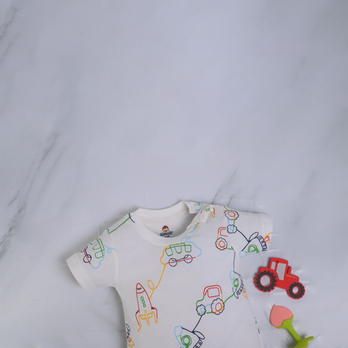 Cars & Tractors Buttoned Romper