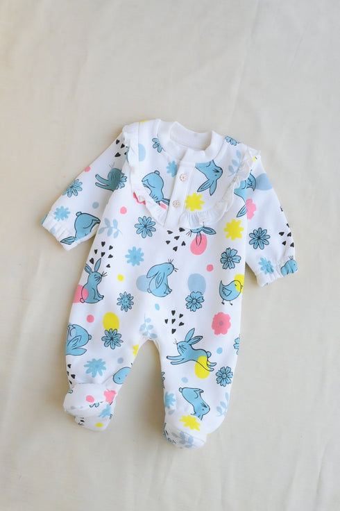 Meadow Bunny Frilled Fleece Footed Sleepsuit