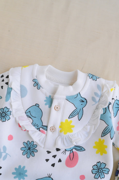 Meadow Bunny Frilled Fleece Footed Sleepsuit