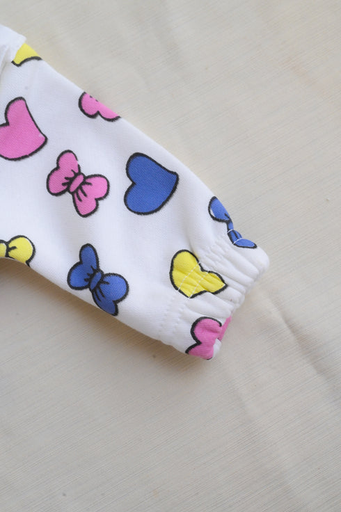 Hearts & Bows Frilled Zipper Fleece Footed Sleepsuit