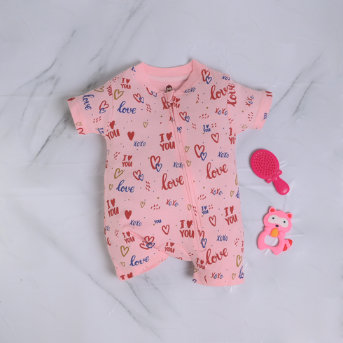 Love Patterned Zip-Up Romper