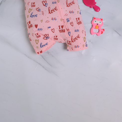 Love Patterned Zip-Up Romper