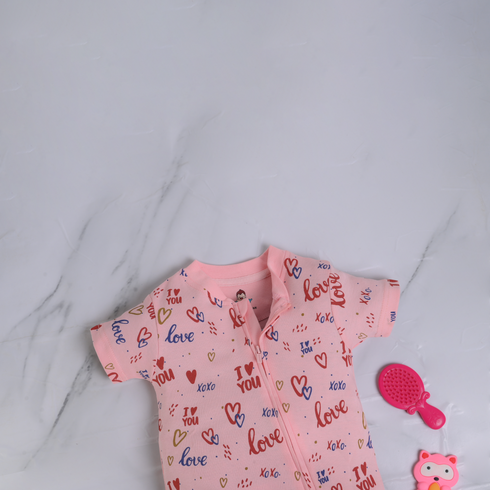 Love Patterned Zip-Up Romper