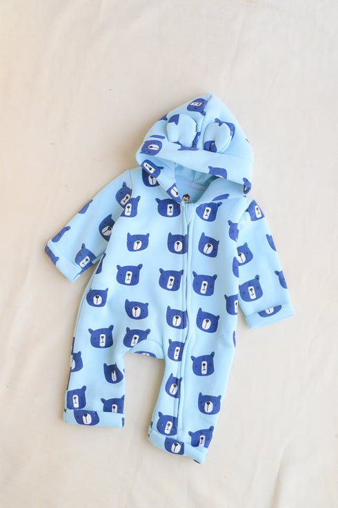 Blue Bear Fleece Hooded Sleepsuit