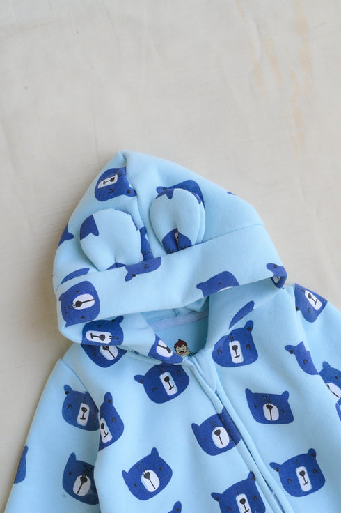 Blue Bear Fleece Hooded Sleepsuit