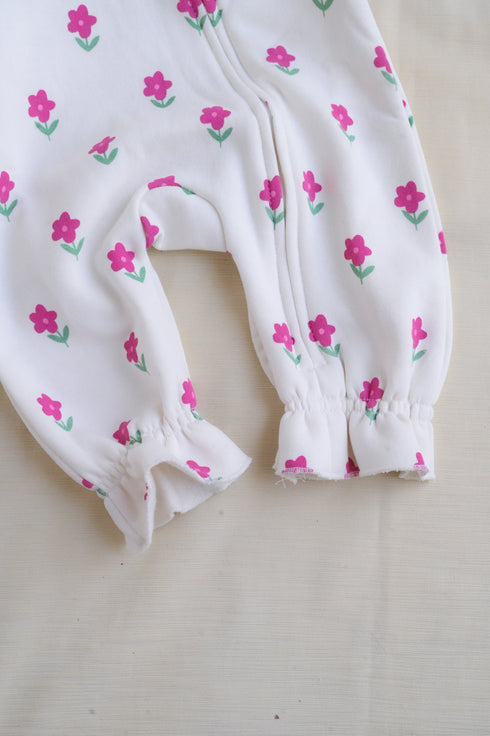Tiny Florals Frilled Fleece Hooded Sleepsuit
