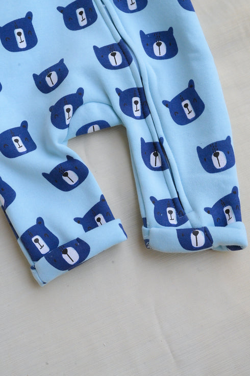 Blue Bear Fleece Hooded Sleepsuit