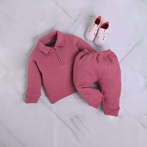 Purple Fleece Quarter Zipper Set