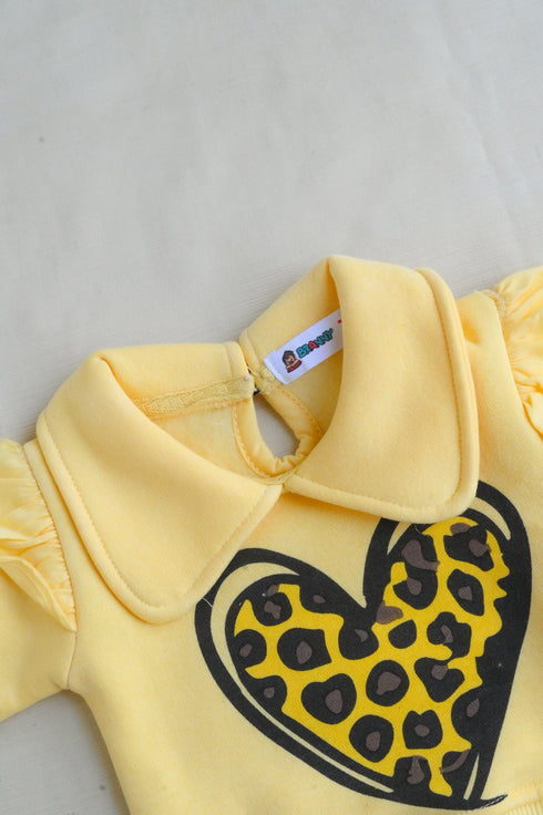 Leopard Printed Frilled Fleece Sweatshirt Set