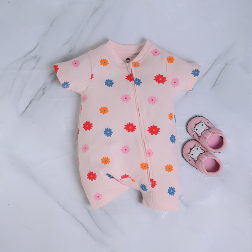 Flowers Patterned Zip-Up Romper