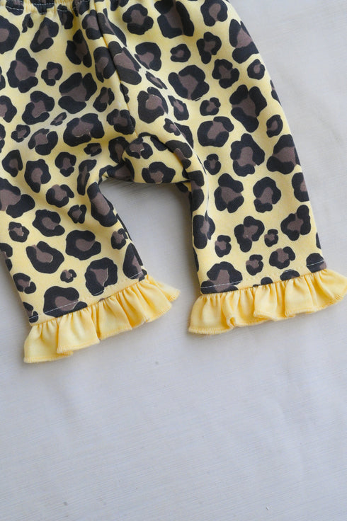 Leopard Printed Frilled Fleece Sweatshirt Set