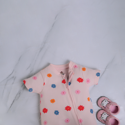 Flowers Patterned Zip-Up Romper