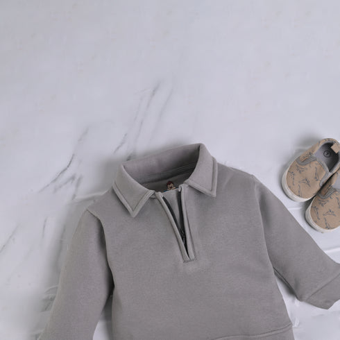 Steel Grey Fleece Quarter Zipper Set