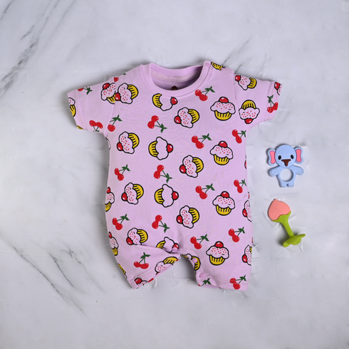 Lilac Cupcakes Printed Buttoned Romper