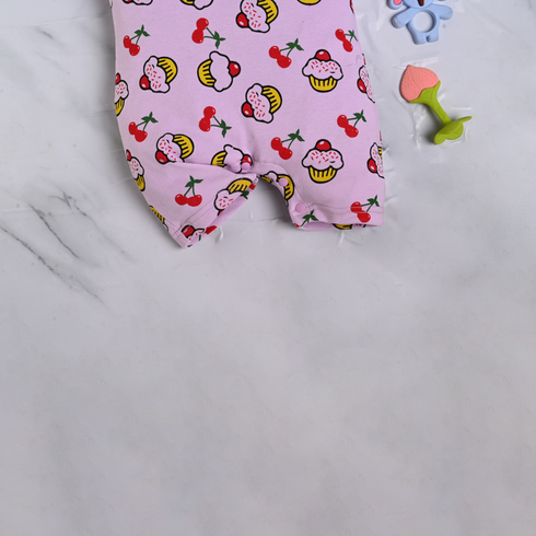 Lilac Cupcakes Printed Buttoned Romper