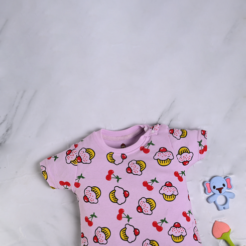 Lilac Cupcakes Printed Buttoned Romper