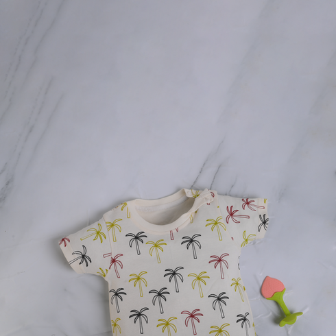 Palm Trees Printed Buttoned Romper